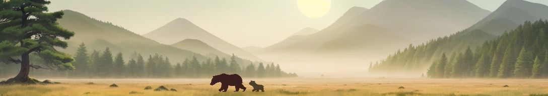 秋田山景與熊親子剪影橫幅